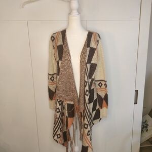 Sun & Shadow Geometric Cardigan in Cream, Brown, and Orange
